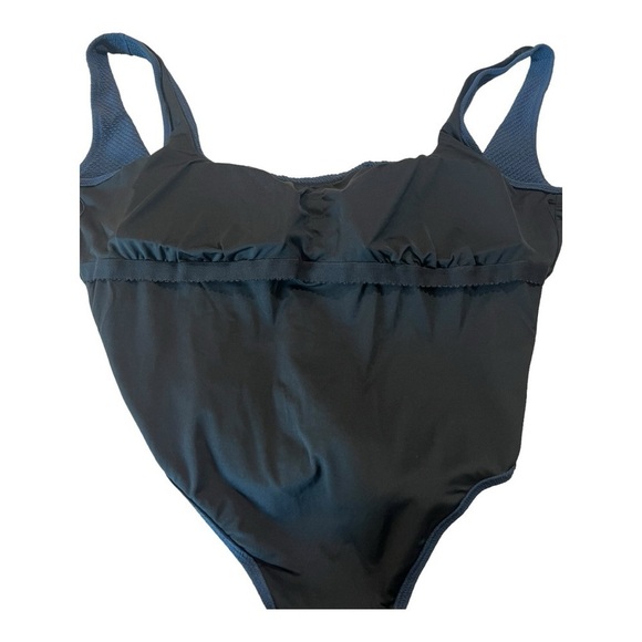 J.Crew Navy Textured Squareneck High Cut Leg One-Piece Swimsuit Size 24 NEW Plus - Picture 8 of 14